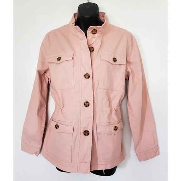 St. John's Bay Pink Lightweight Button Closure 4-Pocket Anorak Jacket Size PM - Picture 2 of 11